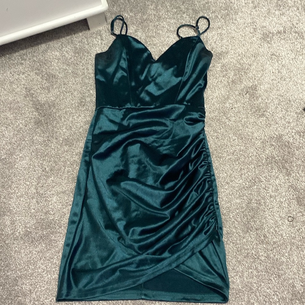 Satin dark green dress